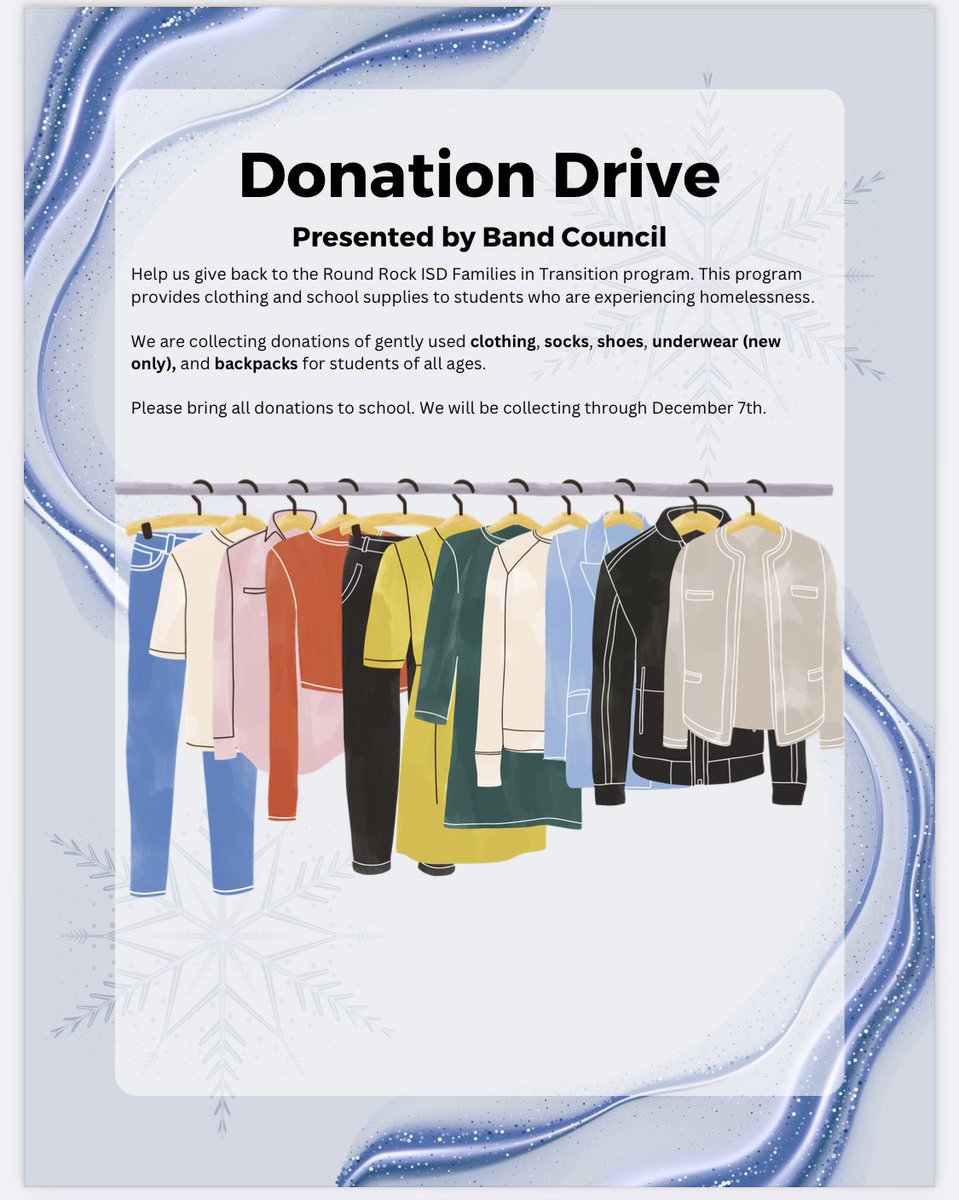 Now through Dec. 7th, help us support <a href="/RoundRockISD/">Round Rock ISD</a> Families in Transition! <a href="/rrisdfinearts/">Round Rock ISD Fine Arts</a> <a href="/PearsonRanchMS/">Pearson Ranch MS</a>