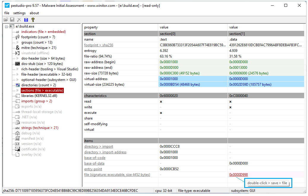 #pestudio is one of the few tools that detects an Executable embedded outside of the Resources #Malware #dfir #Ransomware #infosec