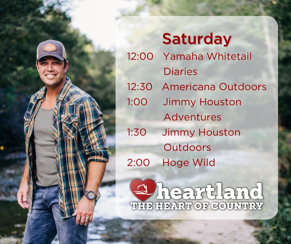 WatchHeartland's tweet photo. Explore the Outdoors with Heartland every Saturday afternoon! Tune in starting at 12 E|P for Whitetail Diaries, Americana Outdoors, @Jimmy_Houston, and #HogeWild starring @lucashoge! (Also streaming on https://t.co/zb8AOBXQZB and the @ItsRealGoodTV app starting at 12ET.) https://t.co/2yD67jAVYj