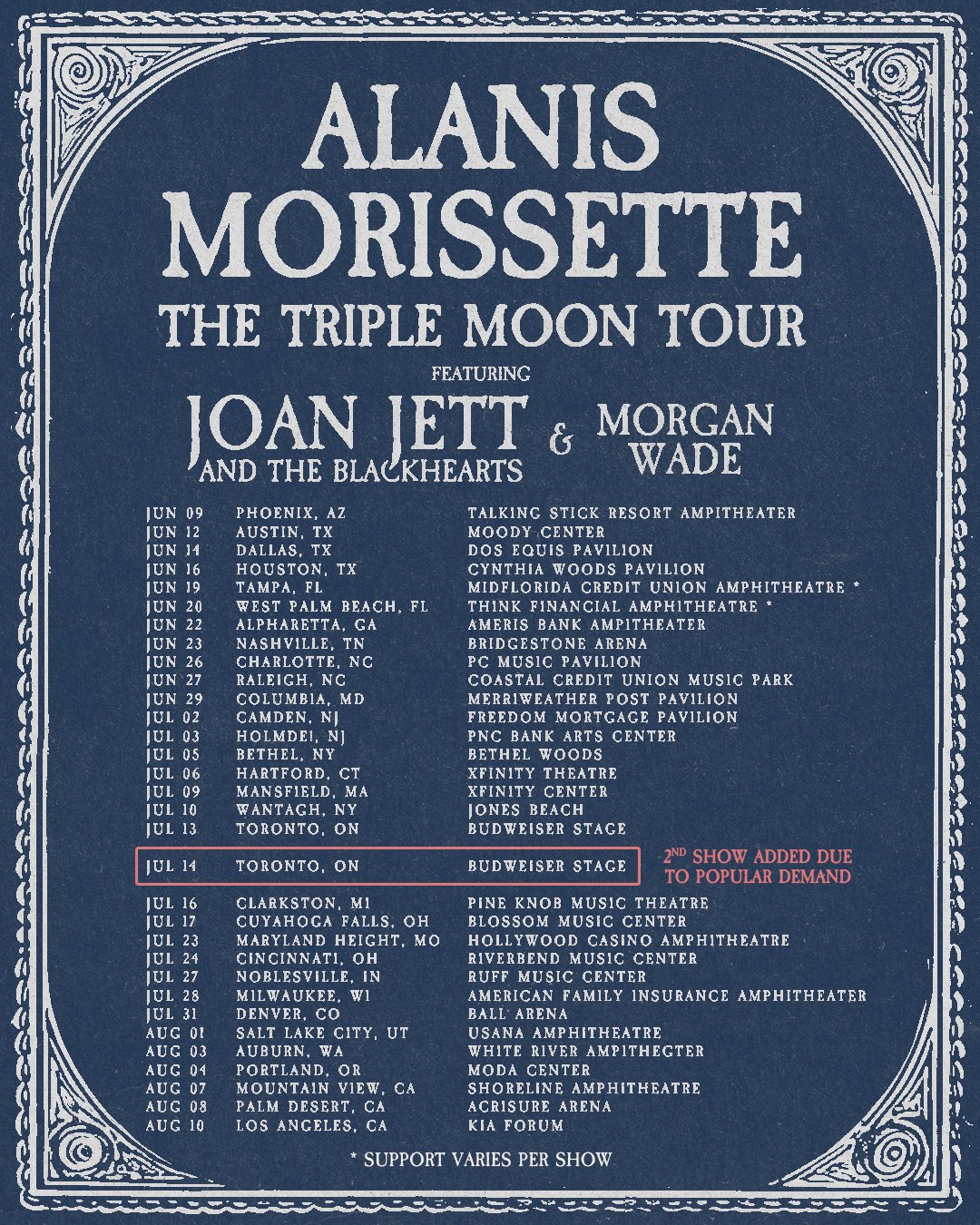 Alanis Morissette on X: "the Triple Moon Tour is on sale now! soooo excited to be on the road with @JoanJett & @TheMorganWade. hope to see you there. love you 💖💕💕 https://t.co/fcq85Rgl4Q #