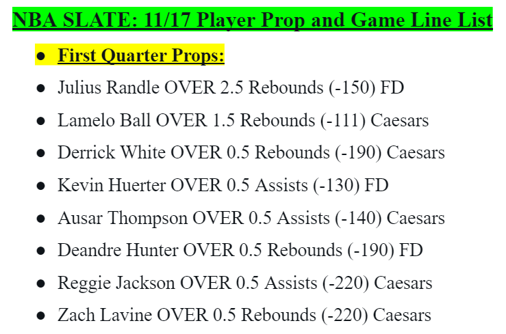 DKtheRealDegen's tweet photo. Looking at something new today for the #NBA
Will be making a regular daily player prop list but adding these first quarter props. #FirstQuarterProps
@CaesarsSports has some decent odds compared to other sportsbooks. https://t.co/rCpBW7l2dI