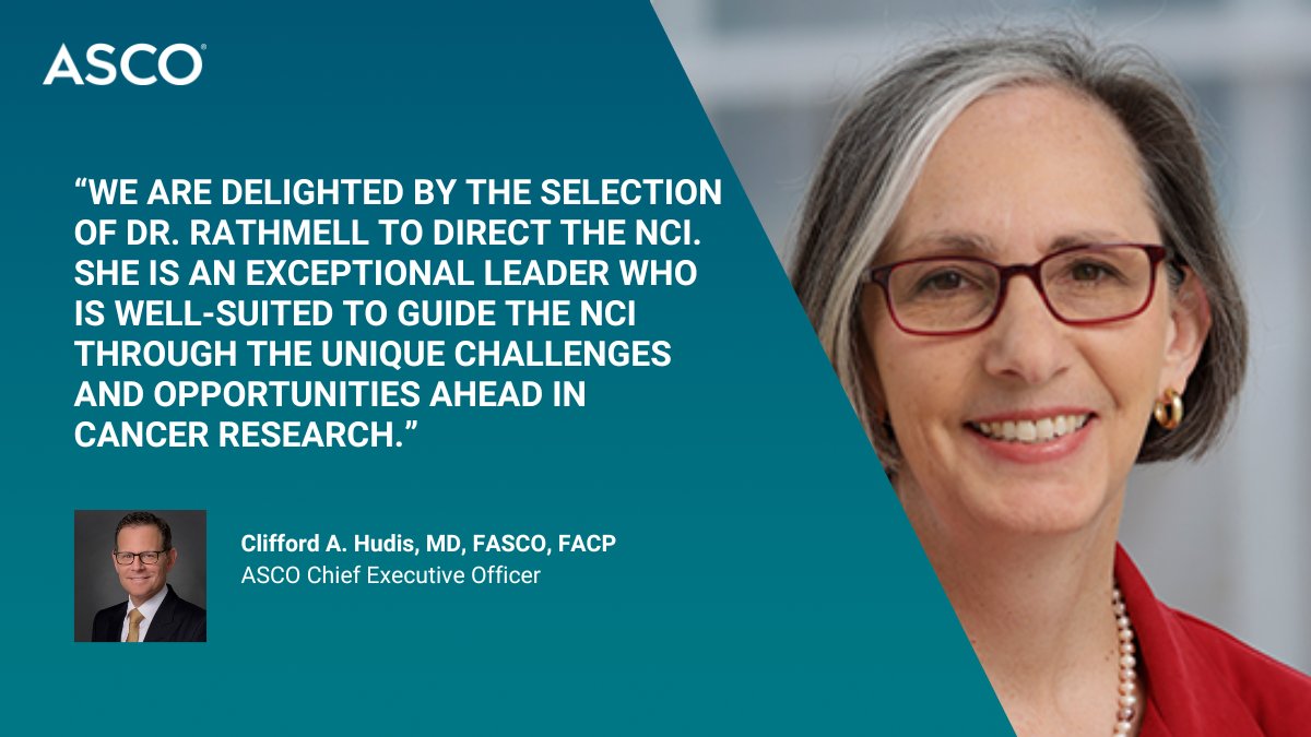ASCO applauds the appointment of Dr. W. Kimryn Rathmell as the next @theNCI Director. @KimrynRathmell is a nationally recognized oncologist and experienced leader and we can't wait to work alongside her and the dedicated professionals at NCI. More: brnw.ch/21wExLK