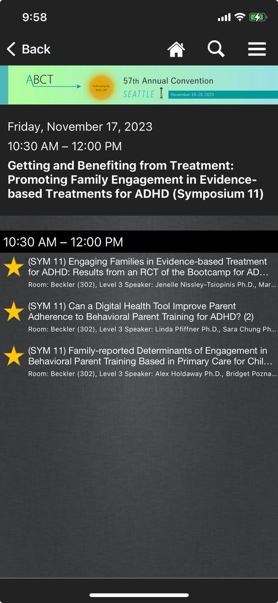 We love a good evidence-based practice! Now let’s talk about some novel approaches for supporting family engagement! Come join us, ⁦@ABCTNOW⁩. Beckler 302, level 3. We have a fantastic line up!