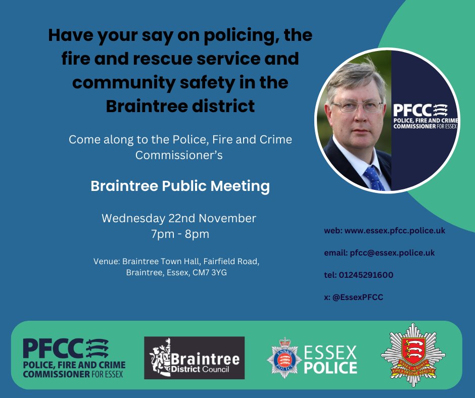 <a href="/EssexPFCC/">EssexPFCC</a> Roger Hirst is hosting a public meeting in the Braintree district on Wednesday 22nd November at 7pm. 

All members of the Braintree district are welcome to attend.