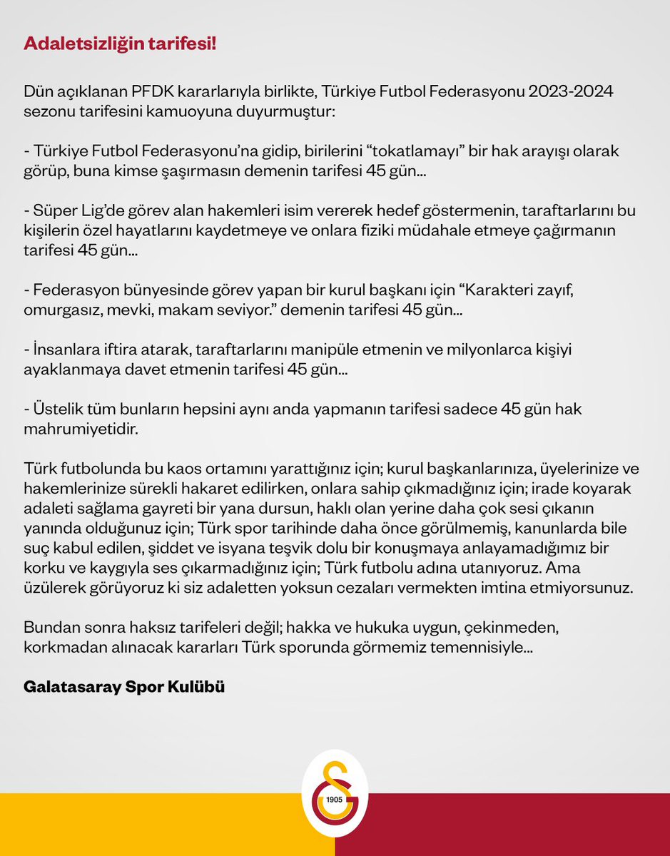 Adaletsizliğin tarifesi!