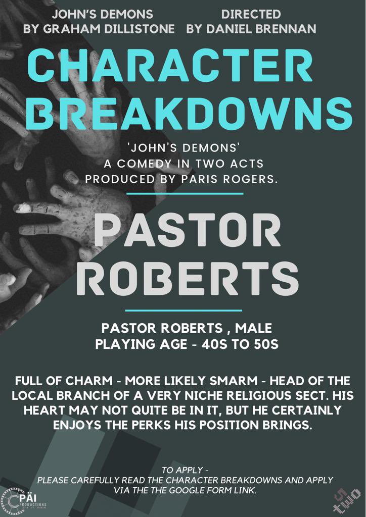 📣CASTING CALL📣 

We are now #casting for ‘John’s Demons’ by Graham Dillistone, at <a href="/53two/">53two</a> #Manchester in the new year. For full info and character break downs, please see the attached pictures. 
This is a paid project. 

APPLY HERE➡️forms.gle/PGMQpR9591fiKB…

Directed by <a href="/DandyBee/">Daniel Brennan</a>