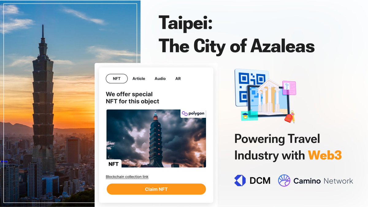 DCMSwiss's tweet photo. 🔥Spotlight #Travel City of the Day #Taipei  .Take our customized #web3tours &amp; collect unique souvenir #NFTs. Be a part of the Travel 3.0 revolution with #DCMWeb3tours, powering the travel industry with #Web3📷   . #web3experiences #web3travelecosystem #TravelTheWorld #traveltech https://t.co/Dncq1DzyuA