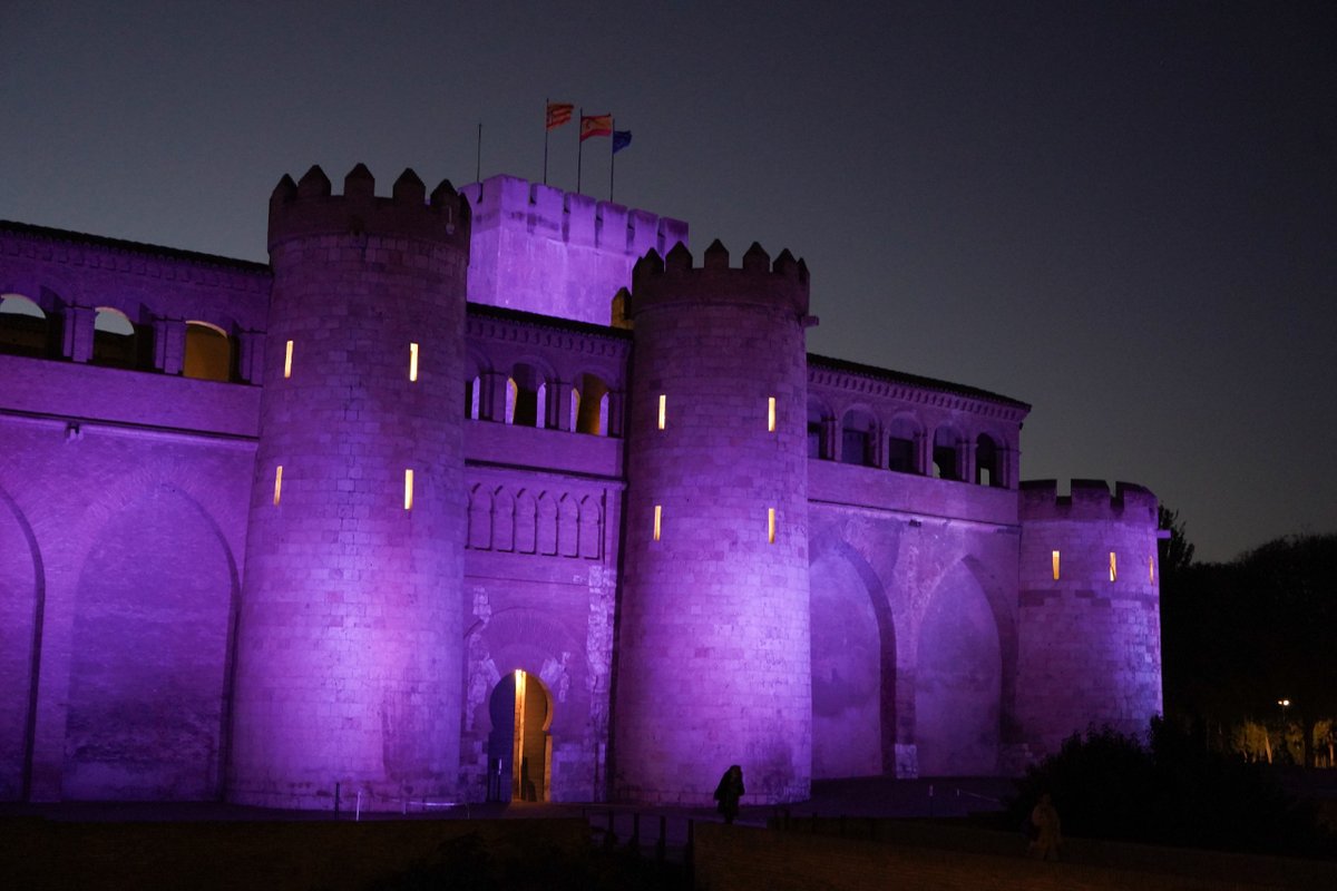 💜👶🏽 La #Aljafería se ilumina de morado en el #DíadelaPrematuridad para visibilizar la importancia de los buenos cuidados y recordar a aquellos pequeños que se marcharon demasiado pronto.