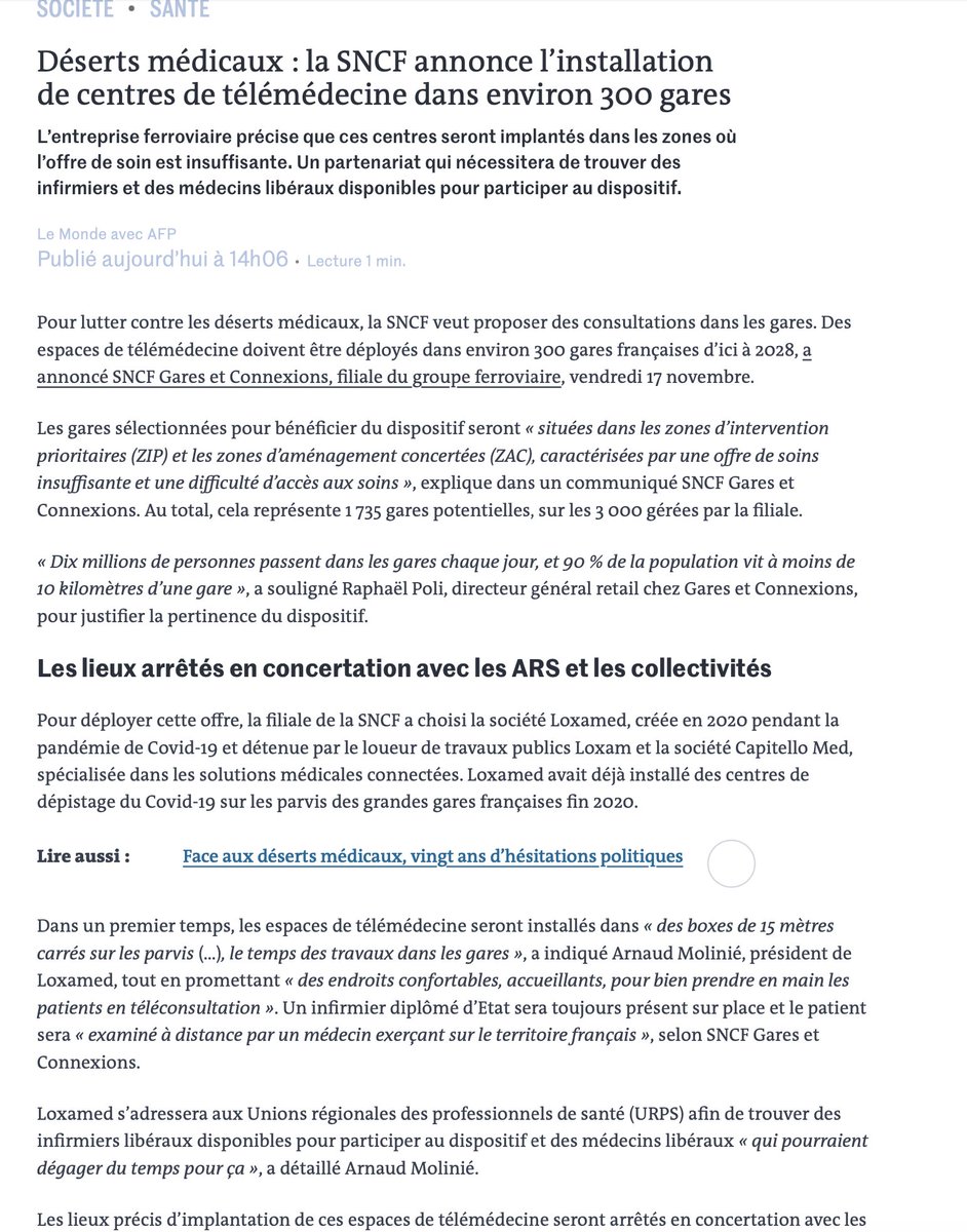 fredericbizard's tweet photo. #Médecinedegare pour citoyens de seconde zone, déployée  "en concertation avec l'Etat "ARS" .
On institutionnalise la pénurie dans les territoires, ce qui garantit de la pérenniser. 
On récolte ce que la politique a semé depuis 20 ans.
@lemondefr https://t.co/7IEho44bFa