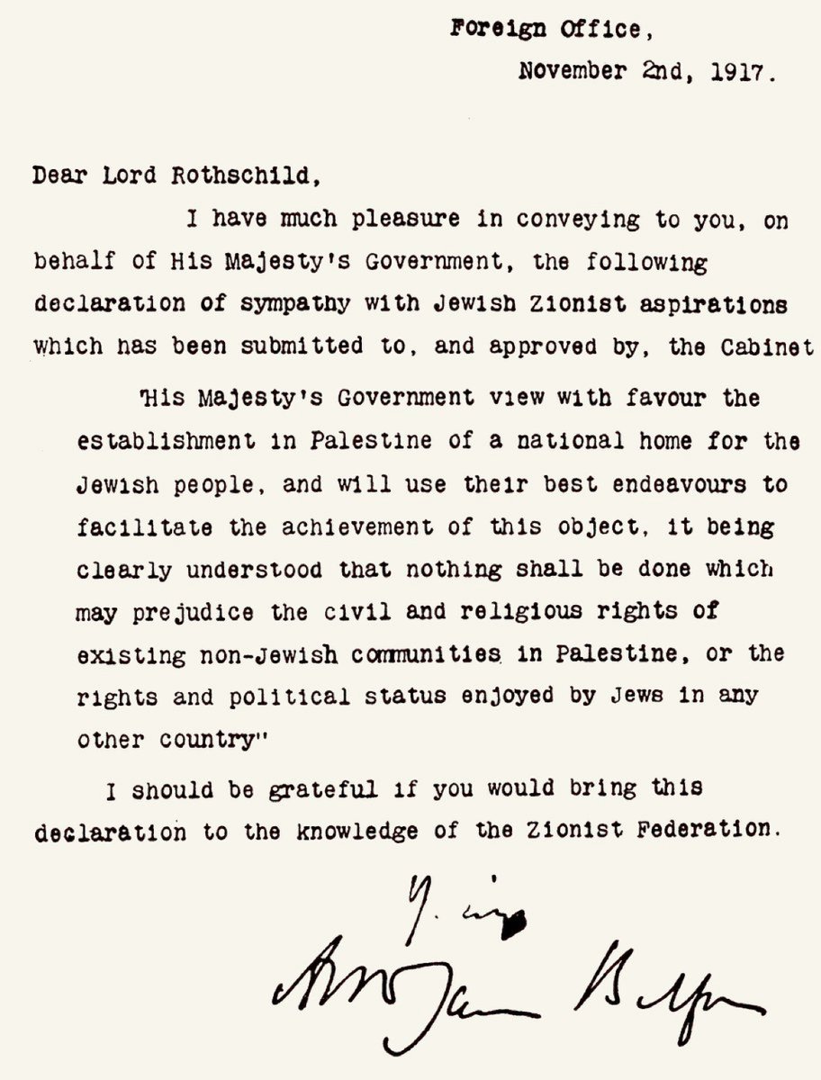 The neglected part of the Balfour Declaration on British support for a Jewish state in Palestine: 'it being clearly understood that nothing shall be done which may prejudice the civil and religious rights of existing non-Jewish communities in Palestine.' jewishvirtuallibrary.org/text-of-the-ba…