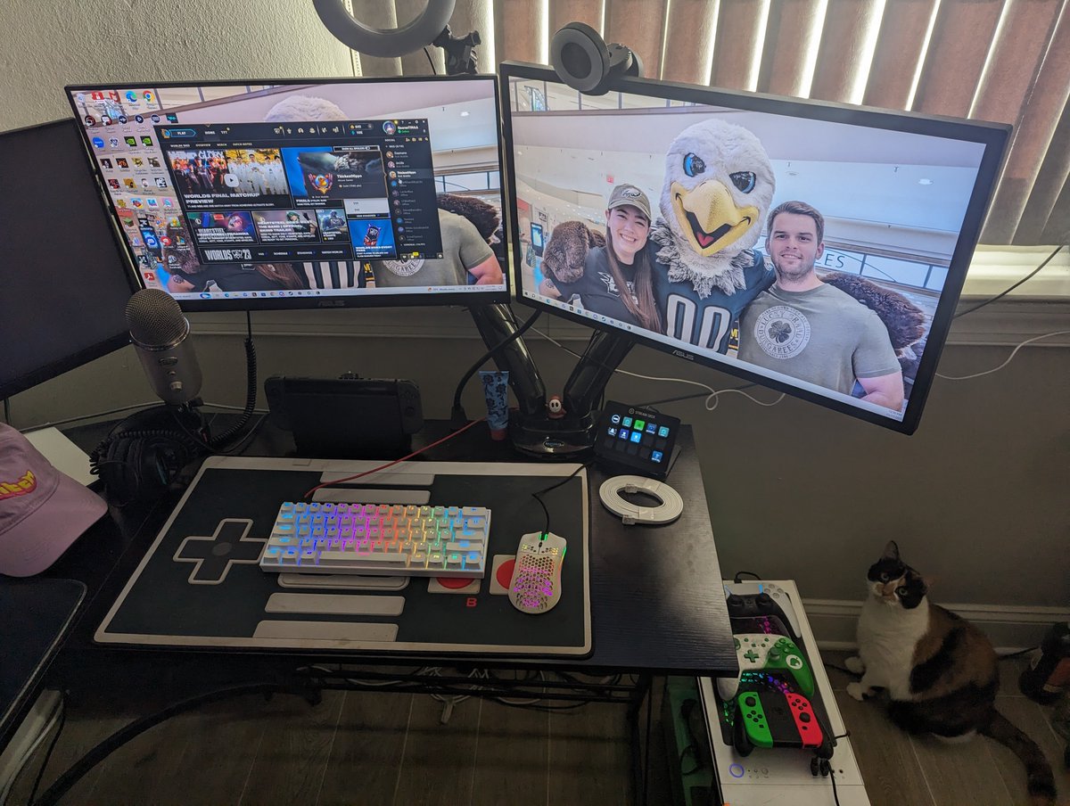 WWA1DMANIA's tweet photo. @shxtou Can't wait for the hate on the gamer chair. Full time work from home engineer so half work, half gaming set up. Snickerdoodle the cat wanted to say hi in the corner #shxtou https://t.co/dvBdsiFqfd