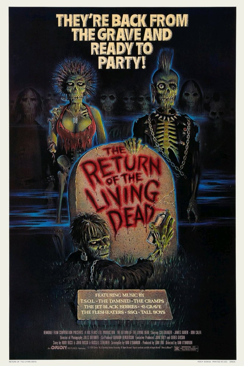 Talking taglines: 'They're back from the grave and ready to party!' #TheReturnOfTheLivingDead (1985 - Dir. #DanOBannon) #JamesKaren #CluGulager #DonCalfa #ThomMatthews #LinneaQuigley