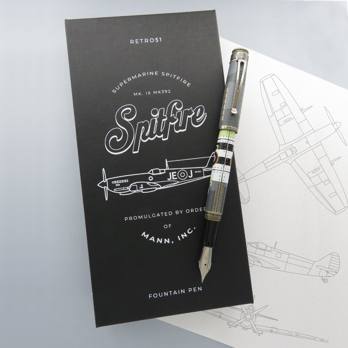 Retro1951's tweet photo. New from Mann Inc, the Spitfire Mk IX Fountain Pen. This is a limited edition of only 250 pieces that comes in a special gift box that includes a brass dog tag and 5 ml of Merlin ink. Grab yours today:
https://t.co/hUtmxoEYN2
.
.
#spitfire #spitfiremkix #wwiihistory #historygift https://t.co/ahAmIEV7iB