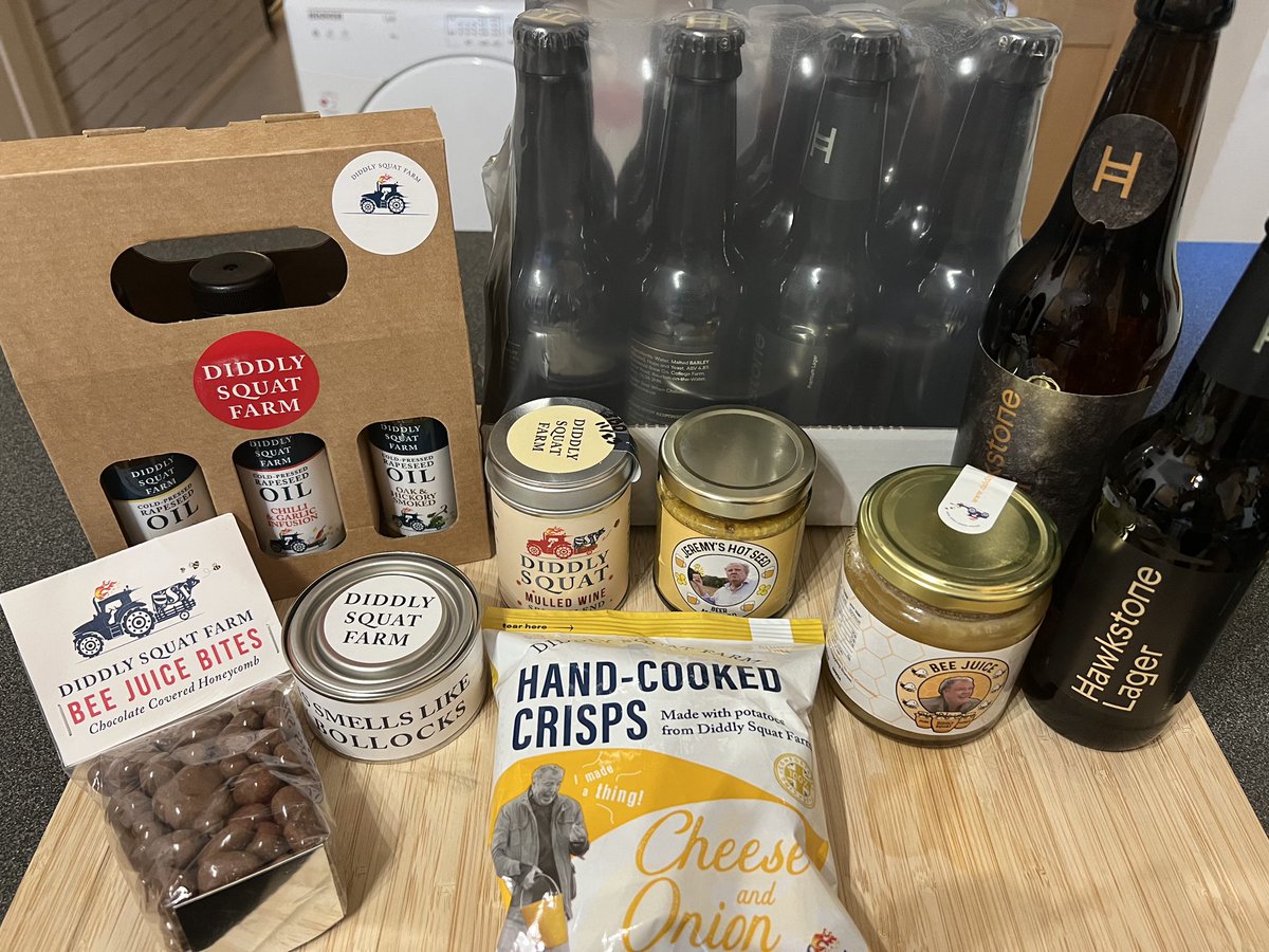 jaymzdee's tweet photo. Small haul from Diddly squat. @JeremyClarkson you legend. The dark lager I had today when you selling it online ? @RealHawkstone  proper tasty things https://t.co/eB9NJKI8w7