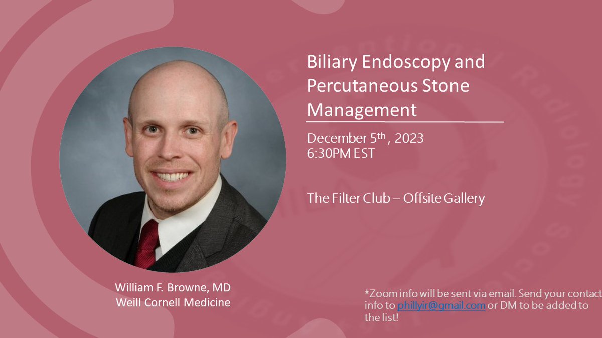 PAIRS (@phillyangio) on Twitter photo Hello All! Our next PAIRS meeting on 12/5/23 will review the techniques of Percutaneous Endoscopy and how it can provide utility to our colleagues in practice! We welcome <a href="/WBrowneVIR/">William F Browne MD</a> from <a href="/WeillCornell_IR/">Weill Cornell Medicine Interventional Radiology</a> to impart his knowledge on us! Join us for some IR fun as usual! Hello All! Our next PAIRS meeting on 12/5/23 will review the techniques of Percutaneous Endoscopy and how it can provide utility to our colleagues in practice! We welcome <a href="/WBrowneVIR/">William F Browne MD</a> from <a href="/WeillCornell_IR/">Weill Cornell Medicine Interventional Radiology</a> to impart his knowledge on us! Join us for some IR fun as usual!