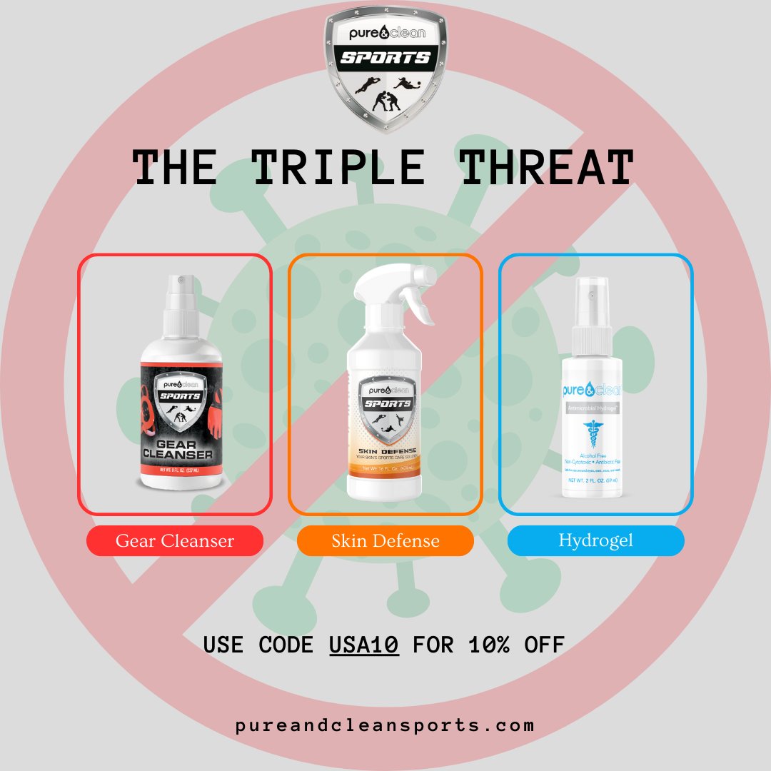 USAWrestling's tweet photo. .@purecleansports Triple Threat will keep you on the mat this season. You worry about wrestling, we will worry about keeping you clean! Use product code USA10 at https://t.co/yB70EleRxc #DominateSkinIssues #StayPureStayClean #ad https://t.co/DfhNQl5WFB