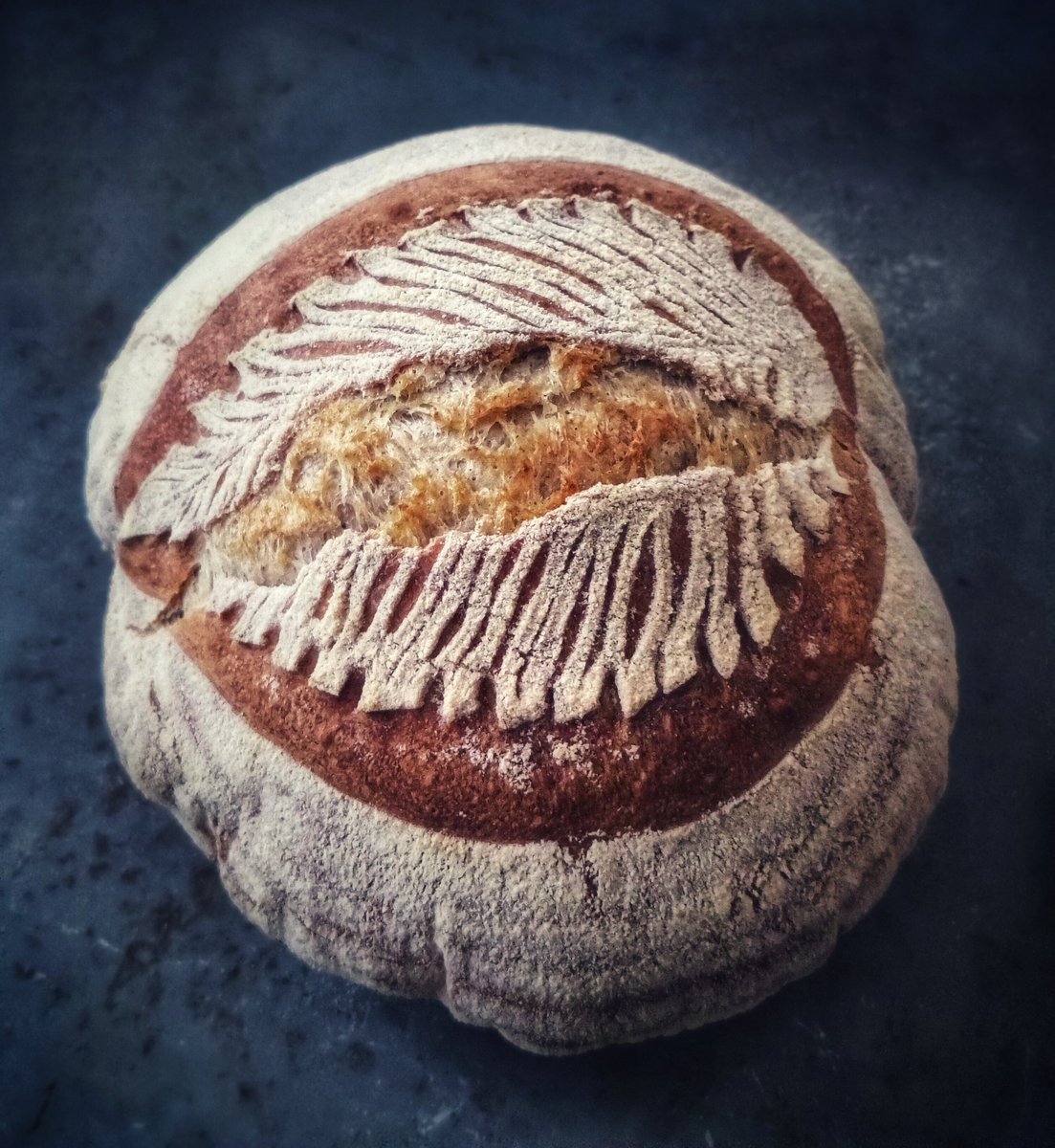 Today's sourdough score. Got a bit lazy recently with the final shaping, but overall happy with the outcome.