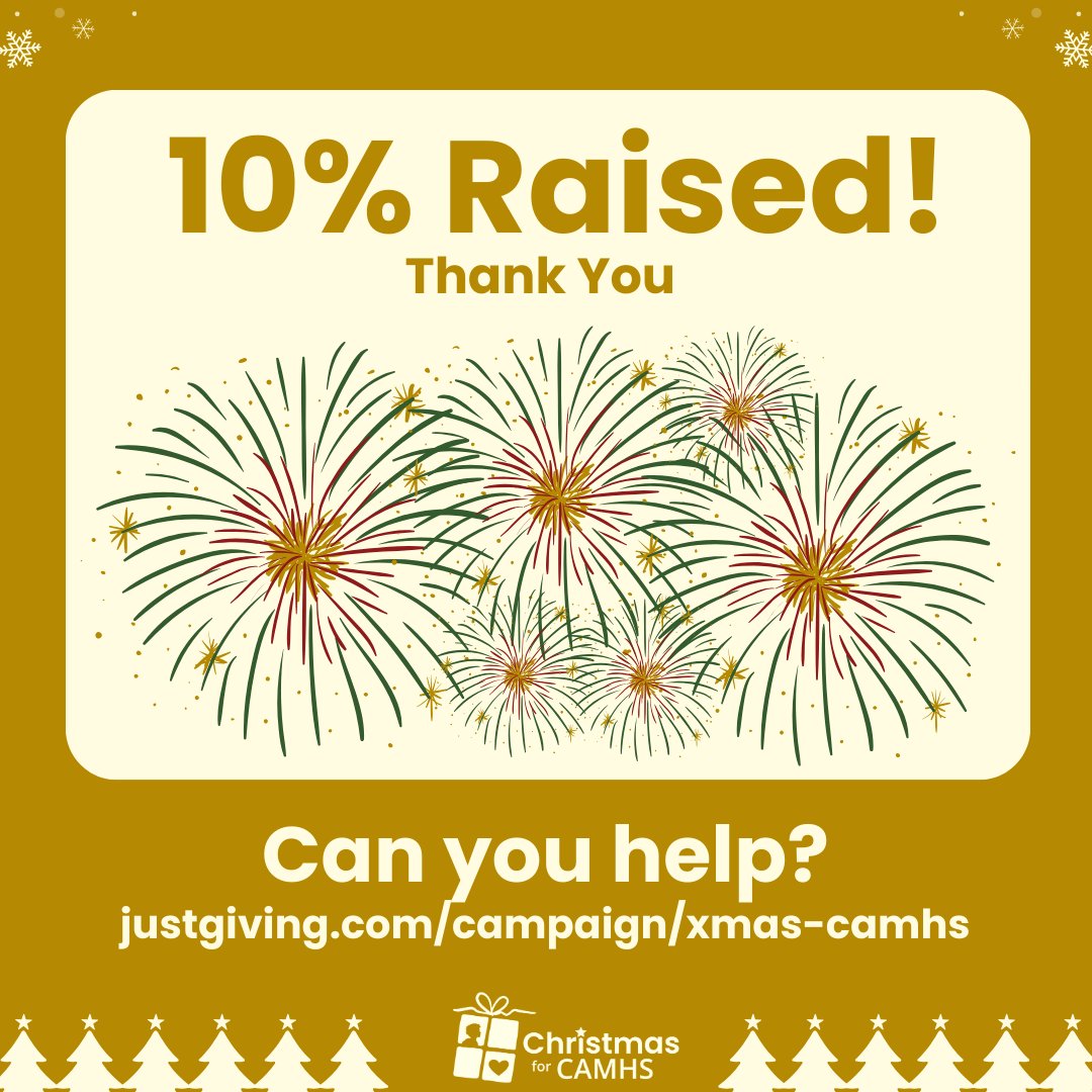Eeek! Thrilled to check our 2023 Fundraising Campaign and spot that we've hit 10% of our goal. Thank you SO much to everyone who has donated to make sure children and young people in inpatient mental health care feel remembered and special this Christmas justgiving.com/campaign/xmas-…
