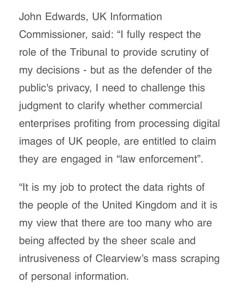 The legal ping pong continues in UK v Clearview. UK’s privacy regulator announced today that it is asking for permission to appeal the decision that it doesn’t have jurisdiction over Clearview and can’t fine the company.