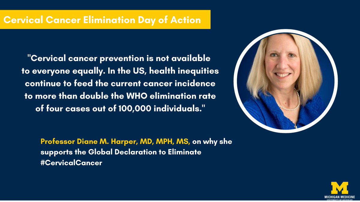 Today is #CervicalCancer Elimination Day of Action. Prof. <a href="/DianeMHarperRG/">Diane M Harper Research Group</a> has signed the Global Declaration to eliminate the cancer. We've also established the #HPV Innovation Fund to support women's health in HPV research, education, pt. care &amp; programs. bit.ly/3SF1aTD