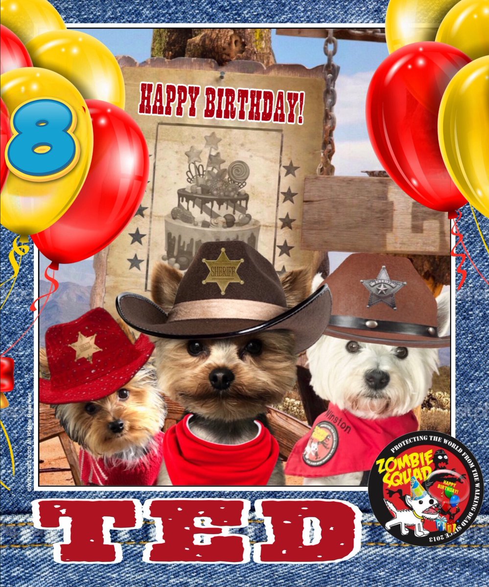 ZombieSquadHQ's tweet photo. 🎂Wishing a very 🎁HAPPY 8th BIRTHDAY🎉 to our pawsome pal, TED from Leada Lord Billy &amp; your ZombieSquad pals. We hope your special day is full of tasty treats, belly rubs &amp; cayke, soldyer. RaaAAA!! 💜🎂🎁🎈🎉
@puppy_ted 
@ZSBirthday #ZSHQ https://t.co/FdAJIIOiCk