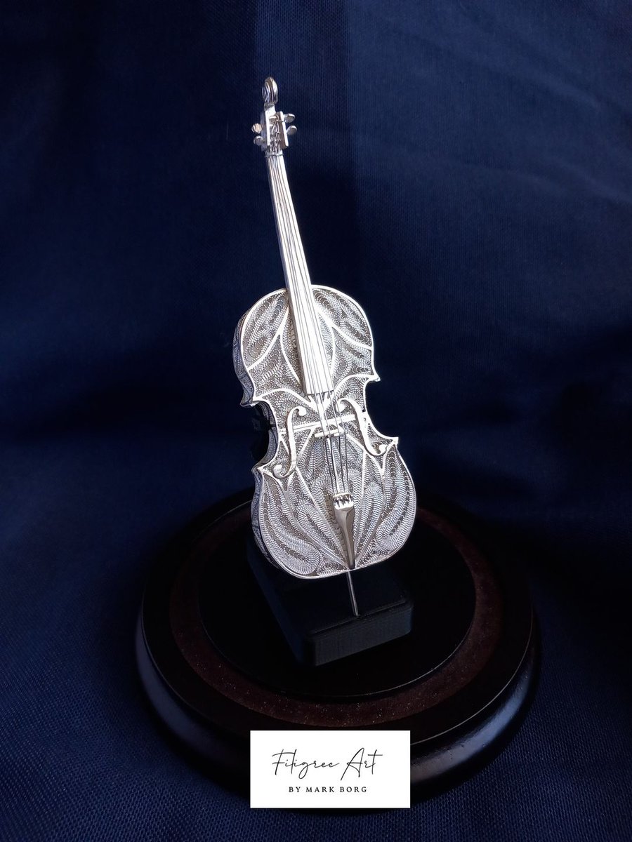 There she is, in all its glory... The majestic Cello handcrafted in sterling silver🎻✨ 
#FiligreeArt #SterlingSilver #MiniatureCello #ArtistryInMetal #OneOffPiece #markborg #filigree #malta #maltese #handcrafted #handmade
