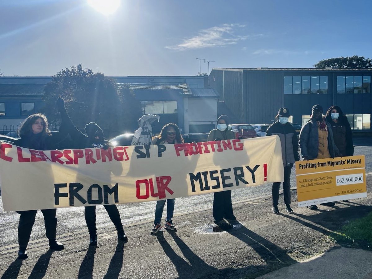 LIVE: a coalition of migrants and disabled people’s organisations are currently at #Clearsprings Ready Homes headquarters, demanding accountability for the Home Office housing provider's track record of dangerous conditions for disabled asylum seekers. #ClearlyMakingAKilling