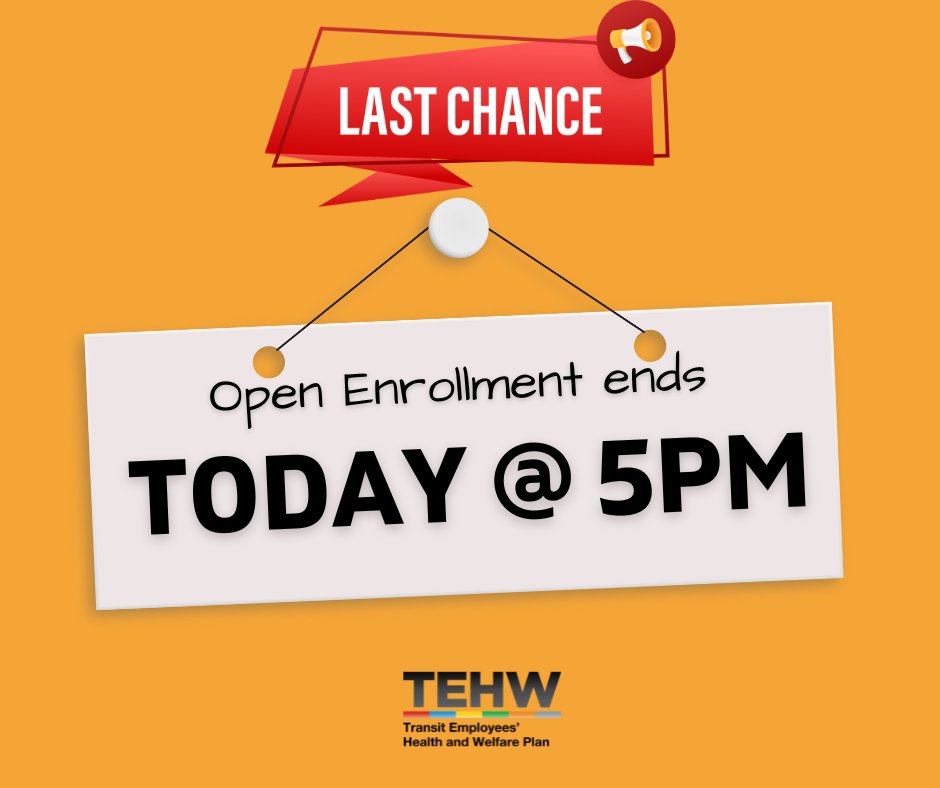 ATTENTION!!! TODAY IS THE LAST DAY TO ENROLL/CHANGE BENEFITS FOR 2024 YEAR!!! Members can change their medical, vision, dental plans, enroll in supplemental life insurance, add/remove dependents and opt-out of coverage. All changes/opt-outs must be submitted TODAY by 5pm!