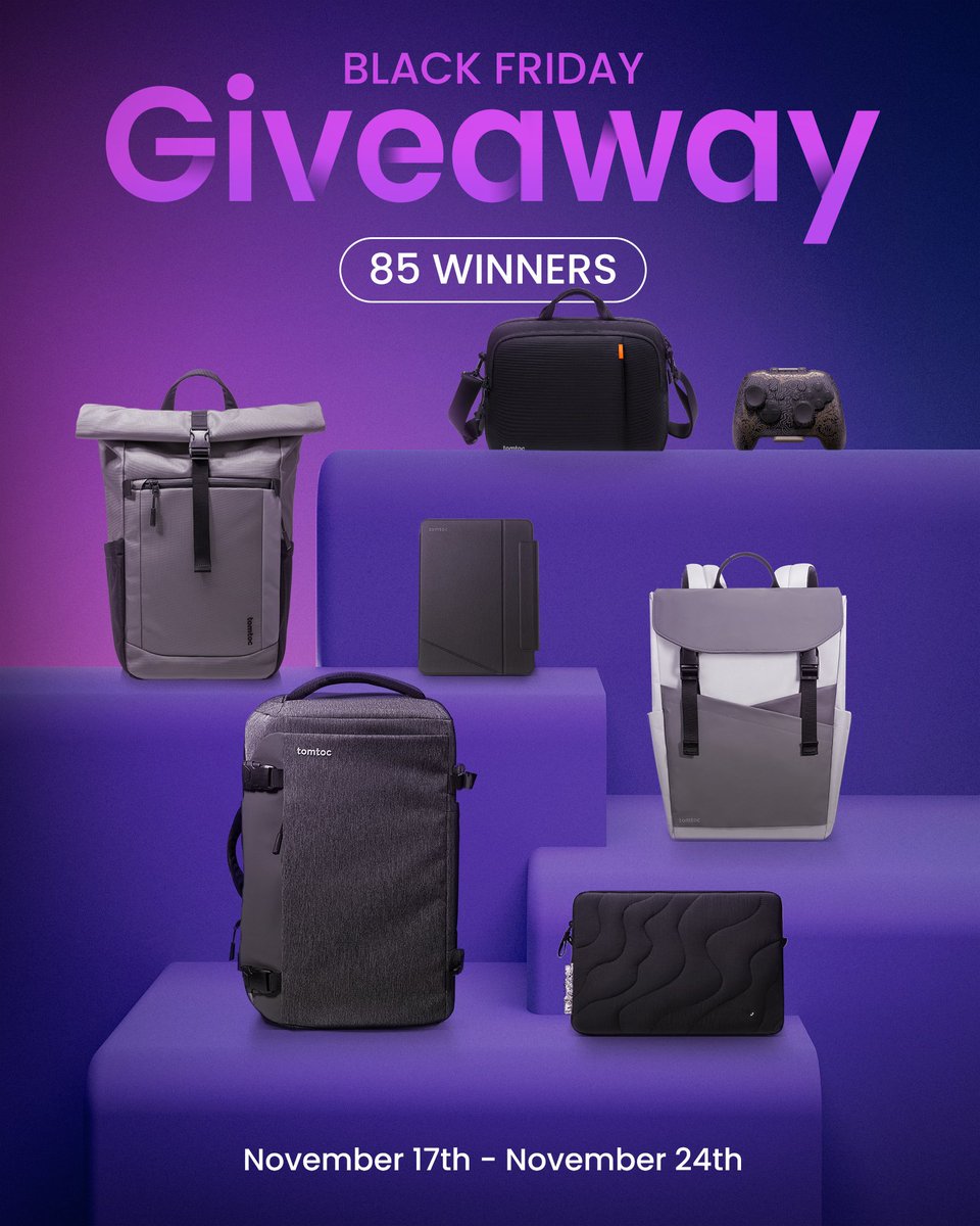 tomtoc_official's tweet photo. 🌟𝟖𝟓 𝐖𝐈𝐍𝐍𝐄𝐑𝐒🌟
Check out this exciting Black Friday 𝐆𝐈𝐕𝐄𝐀𝐖𝐀𝐘!🎁
❣️And grab amazing 𝐃𝐄𝐀𝐋𝐒 on AMZ &amp; Official Website.

𝐓𝐨 𝐞𝐧𝐭𝐞𝐫:
✅Follow @tomtoc_official 
✅RT + ♥ 
✅Tag a Friend

💡More details are shown below.
#Giveaway #BlackFriday2023 #tomtoc https://t.co/osmDUbzjwf