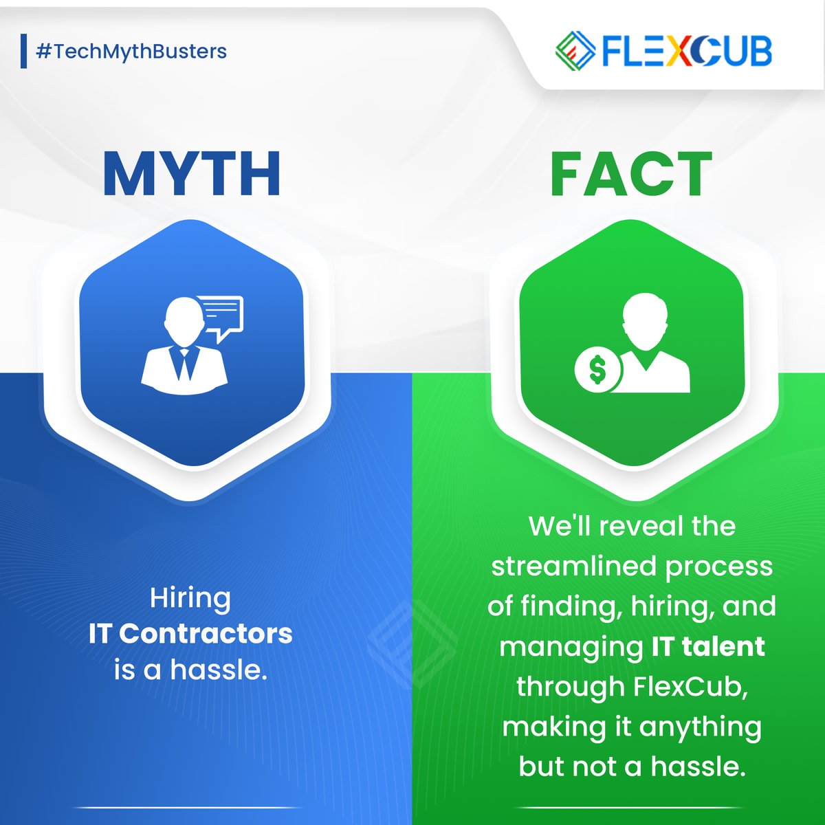 Unlock a new era in IT talent acquisition! Discover the effortless process of finding, hiring, and managing skilled professionals through FlexCub. 
To know more: bit.ly/44XU7ZA
#FlexCub #ITtalent #contractualhiring #myth #fact #ITContractor #TechMythBusters