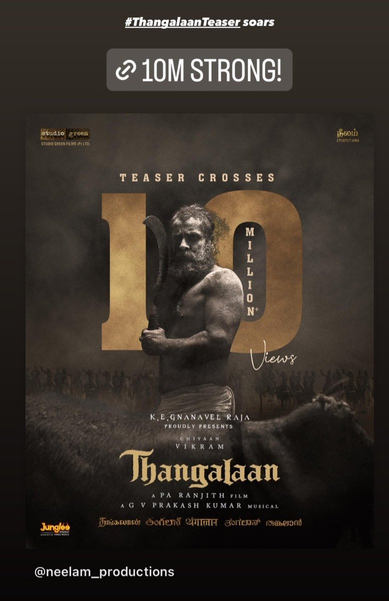10 million views!! Thank you to all of you for your support! 💛 #Thangalaan #Thangalaanjan26