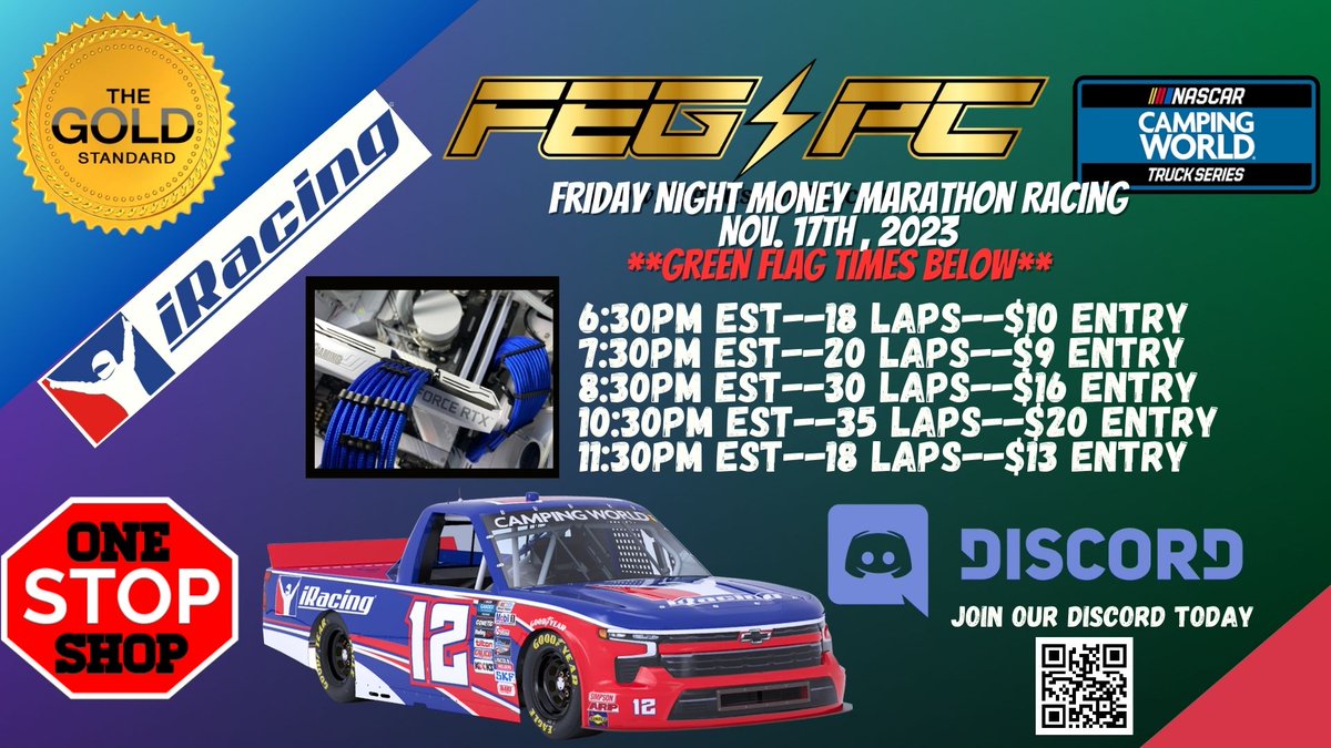 Feg_PC's tweet photo. 5 Race Marathon Tonight Drivers -- Friday, Nov 17th
Get Your Chips and Drink of Choice !!!
----------------
JOIN OUR DISCORD FOR FORMS AND ALL INFO AND PASSWORDS!  THESE RACES ARE FOR @EVERYONE
https://t.co/6d1LE4ZGHH https://t.co/w4AtE52yTy