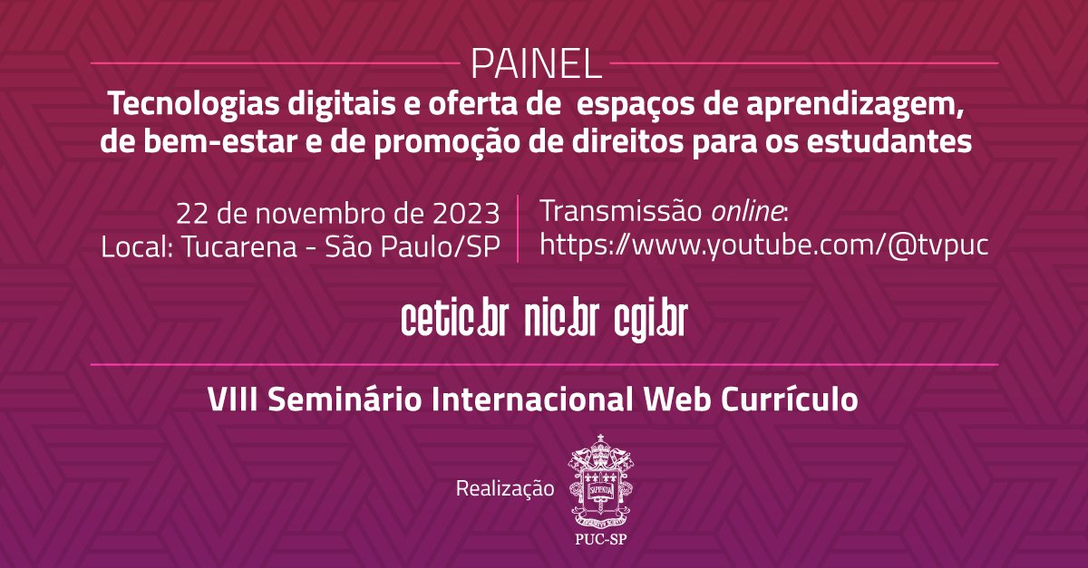 Fique ligado!
Na quarta-feira (22), a partir das 18h, nossos pesquisadores estarão ao vivo, na <a href="/tvpuc/">TV PUC</a>, para debater o uso de tecnologias digitais nas escolas!
Acompanhe: youtube.com/@tvpuc