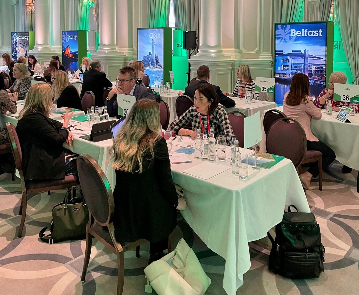 TourismIreland's tweet photo. 36 tourism businesses from across the island of Ireland have joined us in #London today for ‘Ireland Meets the West End’ 💚
Meetings are in full swing … with the tourism companies from Ireland showcasing and selling their product to the attending GB buyers!
#TI2023 https://t.co/CU4b54puH1