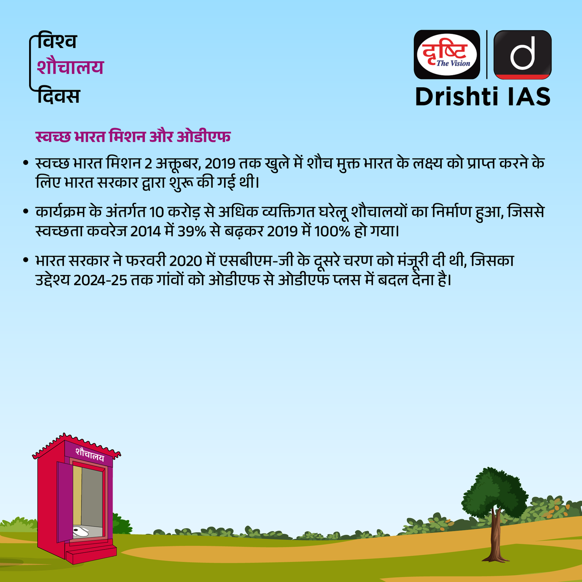 विश्व शौचालय दिवस...
.
#InternationalToiletDay #19November #sanitation #toiletday #opendefecation #toilet #publichealth #bathroom #wash   #worldtoiletorganization #publictoilets #specialdays #drishtiias #drishtipcs