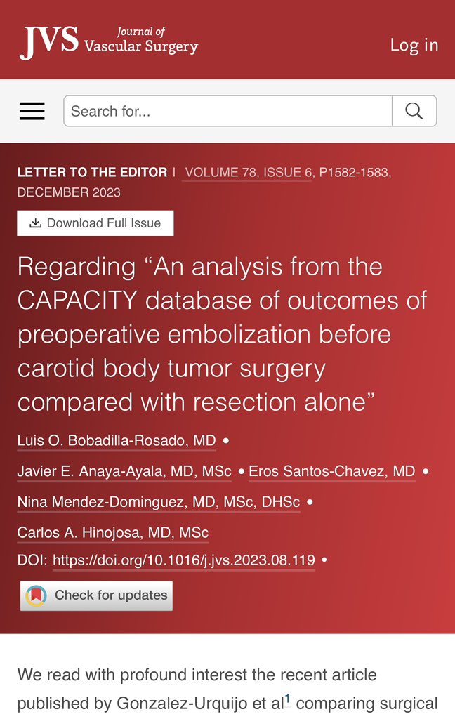 INNSZVascSurg's tweet photo. Congrats to our PGY-5 @eroschatten and our PGY-2 @luis_obobadilla on their most recent contribution to @JVascSurg 

¡Felicidades a nuestros residentes por si contribucion al JVS! https://t.co/LOo5YH7ScM