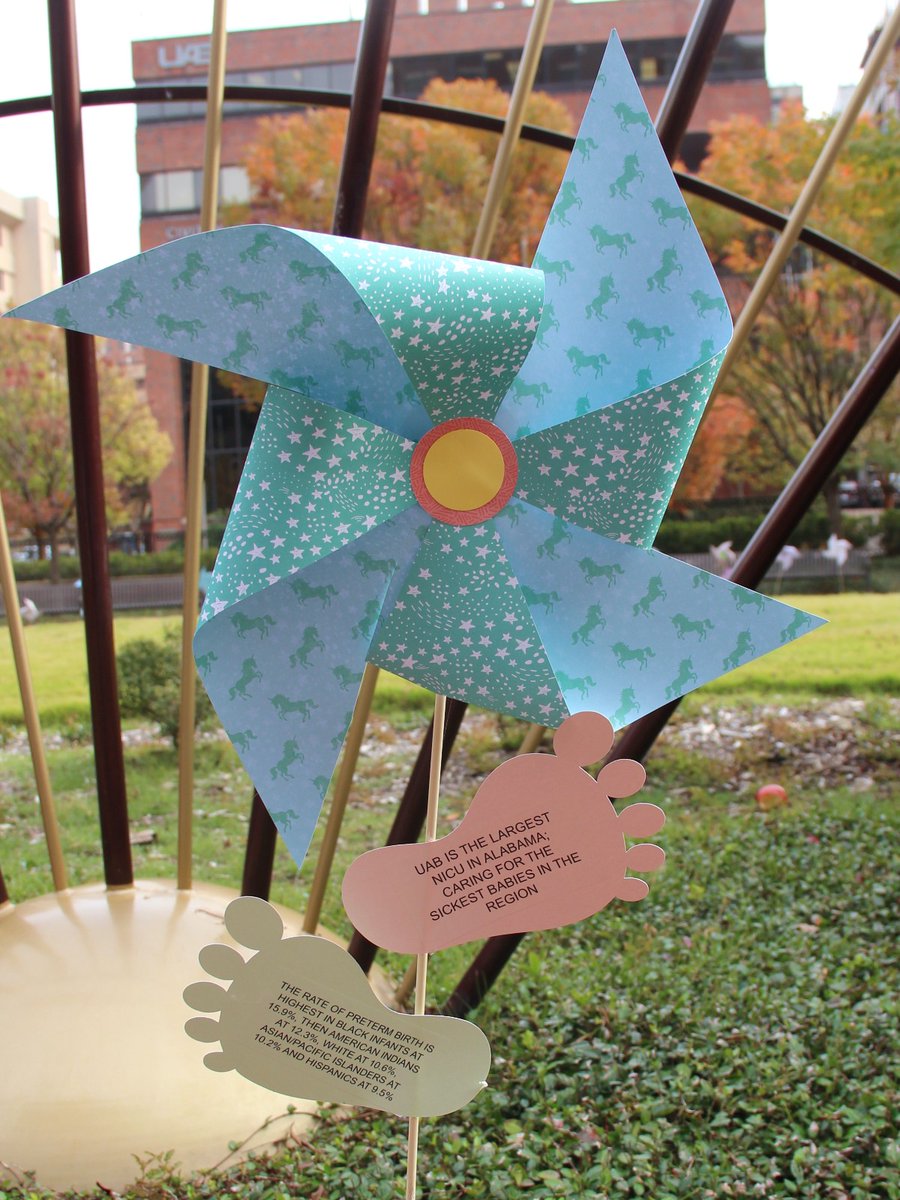 uabmedicine's tweet image. In honor of #Prematurity Awareness Month, UAB Medicine and March of Dimes helped create Pinwheels for Preemies. The colorful pinwheels honor our NICU babies while raising awareness of prematurity by sharing various preemie facts and figures.