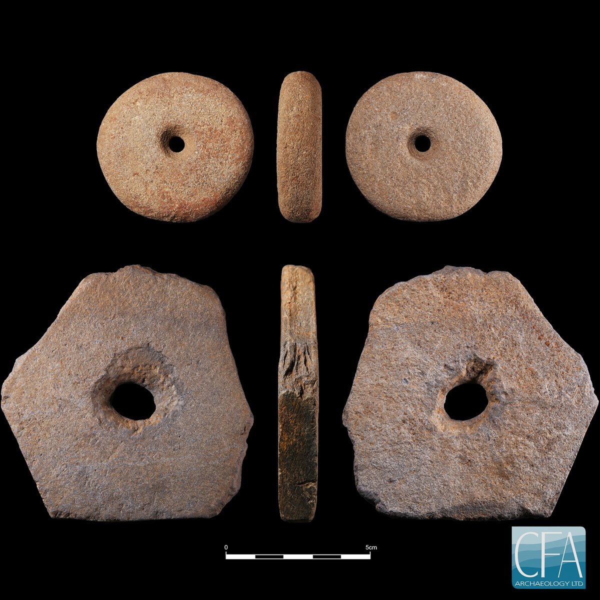 cfa_archaeology's tweet photo. #FindsFriday! We’ve got two #IronAge perforated stone discs, each of a different size and manufacture. Discs like this were likely part of a larger tool and may have served as weights for something like a pump drill.
#FridayFind #FoundInTheGround #Prehistoric https://t.co/nHMDfUPLwV