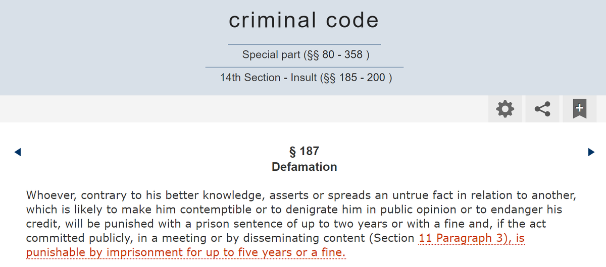 OB_Bln's tweet photo. @derJamesJackson § 185 Insult
§ 186 Defamation
§ 187 Defamation
§ 188 Insult, slander and slander directed against people in political life
Source: https://t.co/GxhKkg7yjb https://t.co/AkcJZvcTE6