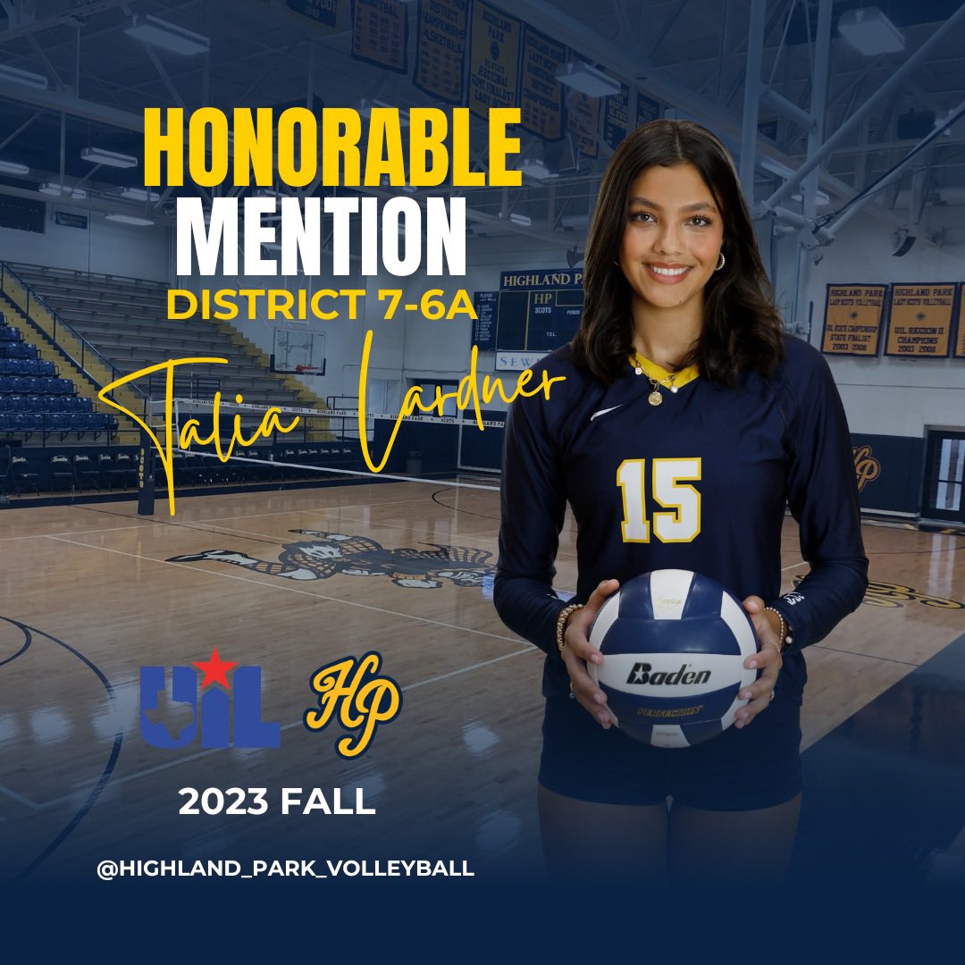 Congratulations to Junior Talia Lardner for being selected Honorable Mention! UIL District 7-6A #HPVB #hpscots #ladyscots #scotsvolleyball #uil6a