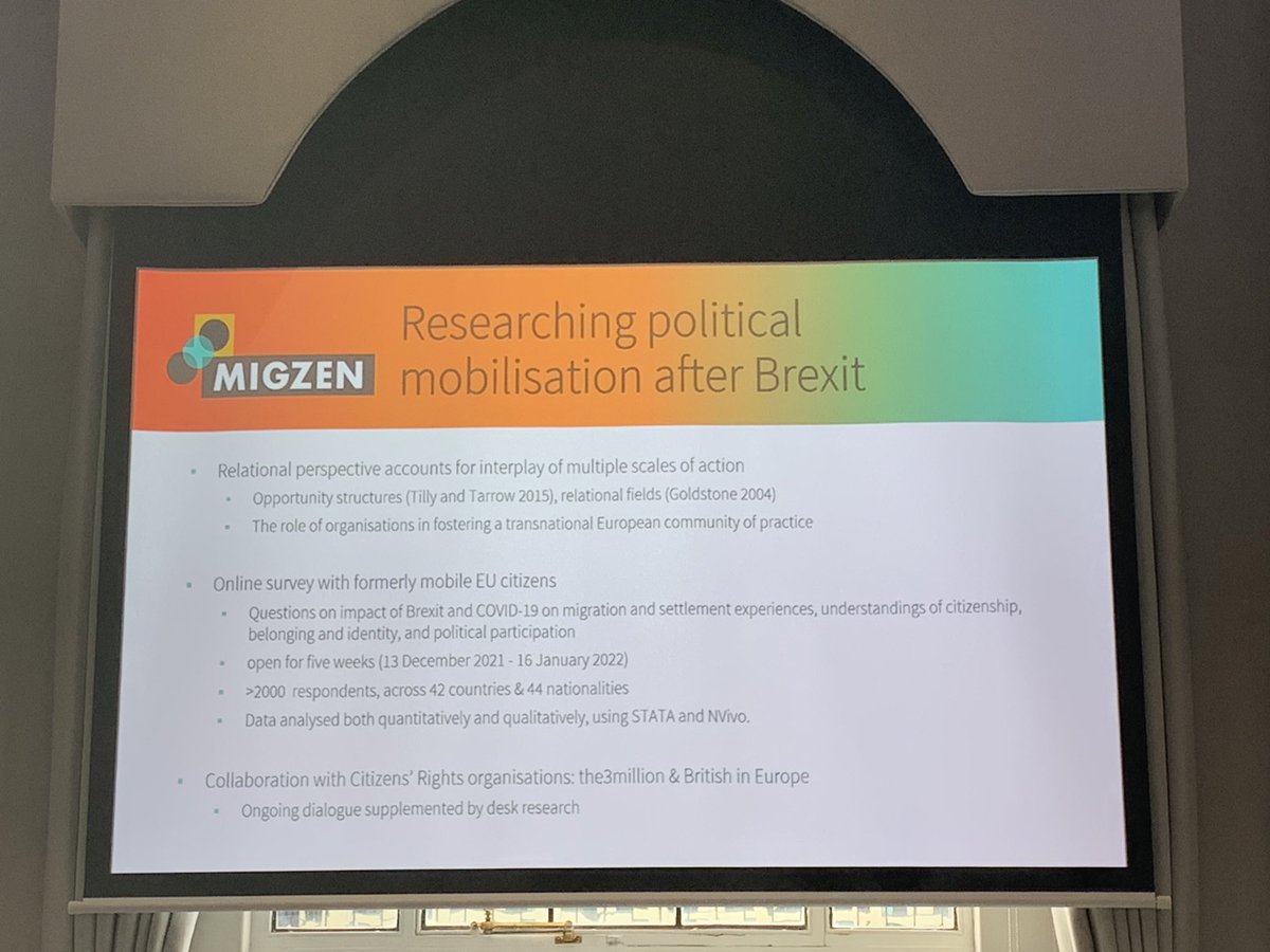 .⁦@Catherineruth⁩ presenting on #migzen research on political mobilization after #Brexit that we and ⁦@the3million⁩ participated in