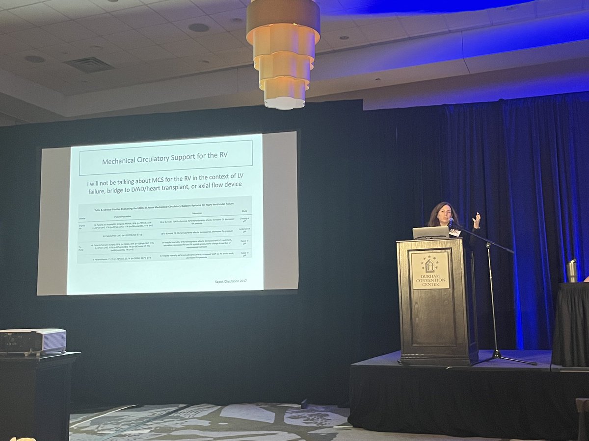 Corey Ventetuolo discussing mechanical circulatory support of the RV at the 15th annual Duke-UNC Research Triangle PH symposium ⁦@DukeHeartCenter⁩ ⁦@DukePulmFellows⁩ ⁦@BrownPVD⁩ ⁦@3CPRCouncil⁩