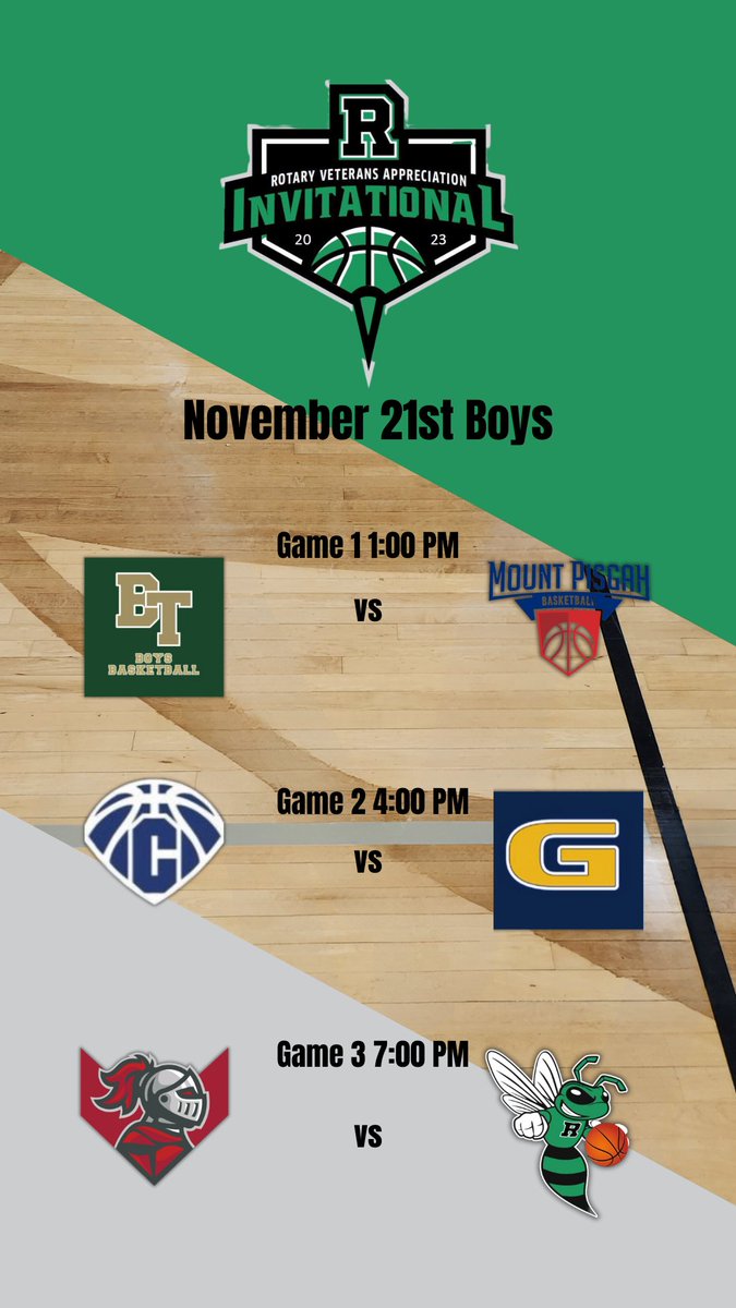 Roswell Boys Basketball (@roswellhoops) on Twitter photo Boys schedule for the Roswell Rotary Veterans Appreciation Invitational. This event directly supports Rotary Veterans appreciation programs. <a href="/BT_Hoops/">Blessed Trinity Basketball</a> <a href="/CHSKnightsBball/">Matt Barksdale</a> @MidtownHS_Bball <a href="/GwayAthletics/">Galloway Athletics</a> <a href="/PisgahBoysBBall/">Mount Pisgah Boys Basketball</a> Boys schedule for the Roswell Rotary Veterans Appreciation Invitational. This event directly supports Rotary Veterans appreciation programs. <a href="/BT_Hoops/">Blessed Trinity Basketball</a> <a href="/CHSKnightsBball/">Matt Barksdale</a> @MidtownHS_Bball <a href="/GwayAthletics/">Galloway Athletics</a> <a href="/PisgahBoysBBall/">Mount Pisgah Boys Basketball</a>