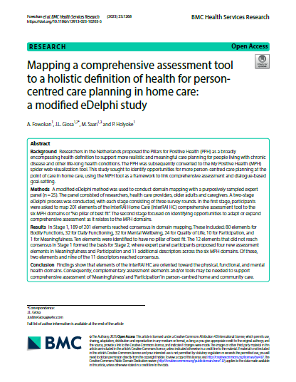 Justine Giosa (@justinegiosa) on Twitter photo 🚨NEW PUB: Mapping a comprehensive assessment tool to a holistic definition of health for person-centred care planning in home care: a modified eDelphi study bmchealthservres.biomedcentral.com/articles/10.11…
✅Findings support integration of comprehensive assessment + dialogue-based care planning tools 🚨NEW PUB: Mapping a comprehensive assessment tool to a holistic definition of health for person-centred care planning in home care: a modified eDelphi study bmchealthservres.biomedcentral.com/articles/10.11…
✅Findings support integration of comprehensive assessment + dialogue-based care planning tools