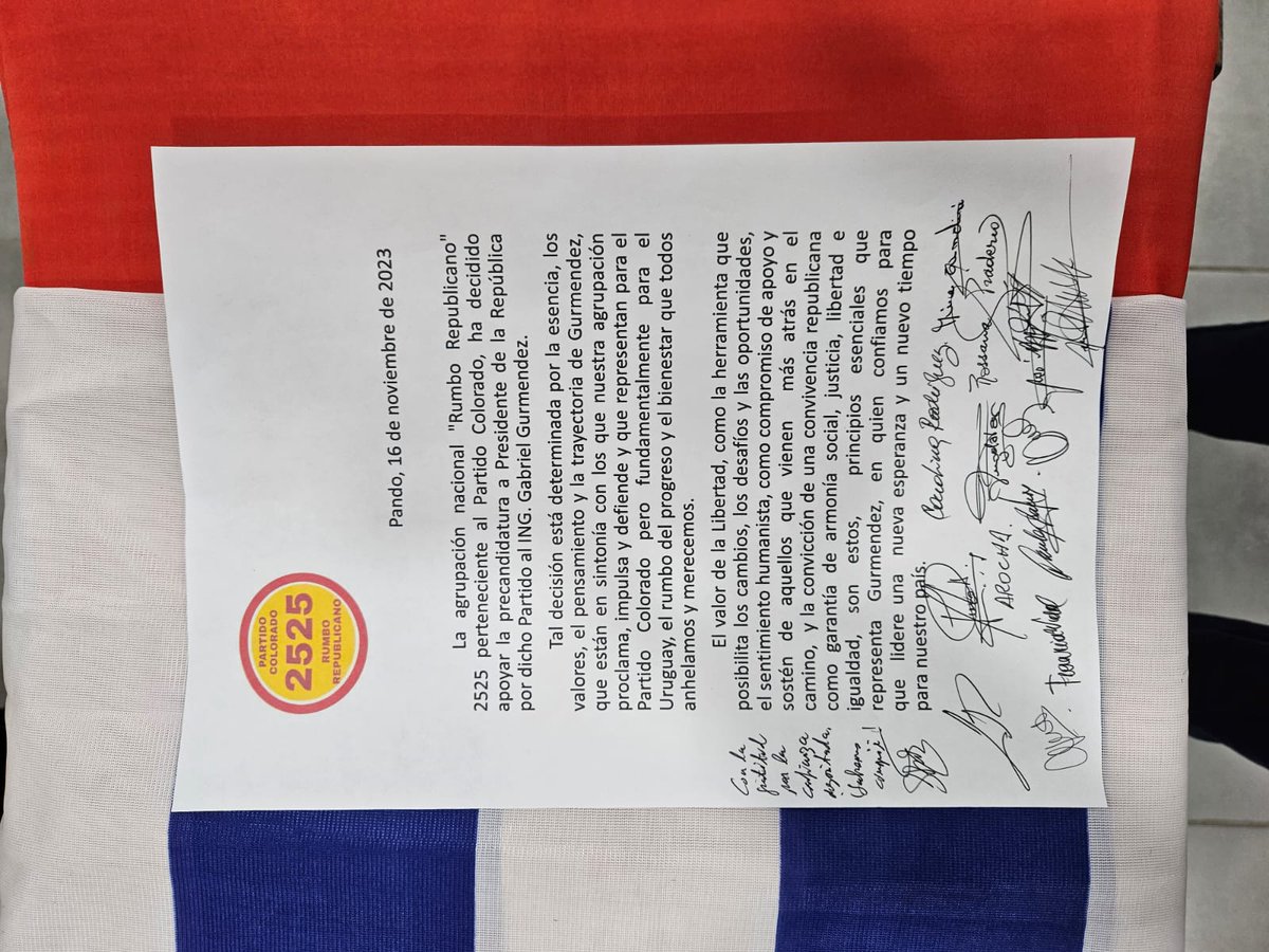LuisRepetto8's tweet photo. En reunión del comité ejecutivo de nuestra Agrupación Nacional "Rumbo Republicano 2525, hemos oficializado y hacemos público, nuestro apoyo a la candidatura de Gabriel Gurmendez como precandidato del Partido Colorado. https://t.co/9GX0bTqmuv