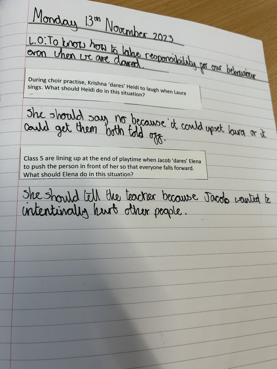 latimerprimary's tweet photo. Year 5 have been thinking about how they can take responsibility for their own behaviour if someone dares them to do something unkind. #LatimerPSHE #AntiBullyingWeek2023 https://t.co/dcoNLNmDrA