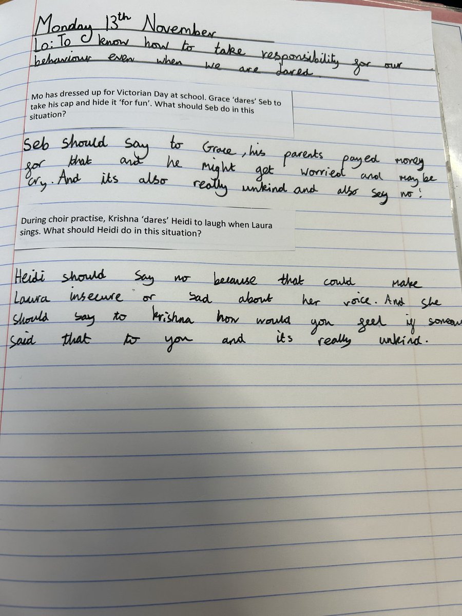 latimerprimary's tweet photo. Year 5 have been thinking about how they can take responsibility for their own behaviour if someone dares them to do something unkind. #LatimerPSHE #AntiBullyingWeek2023 https://t.co/dcoNLNmDrA