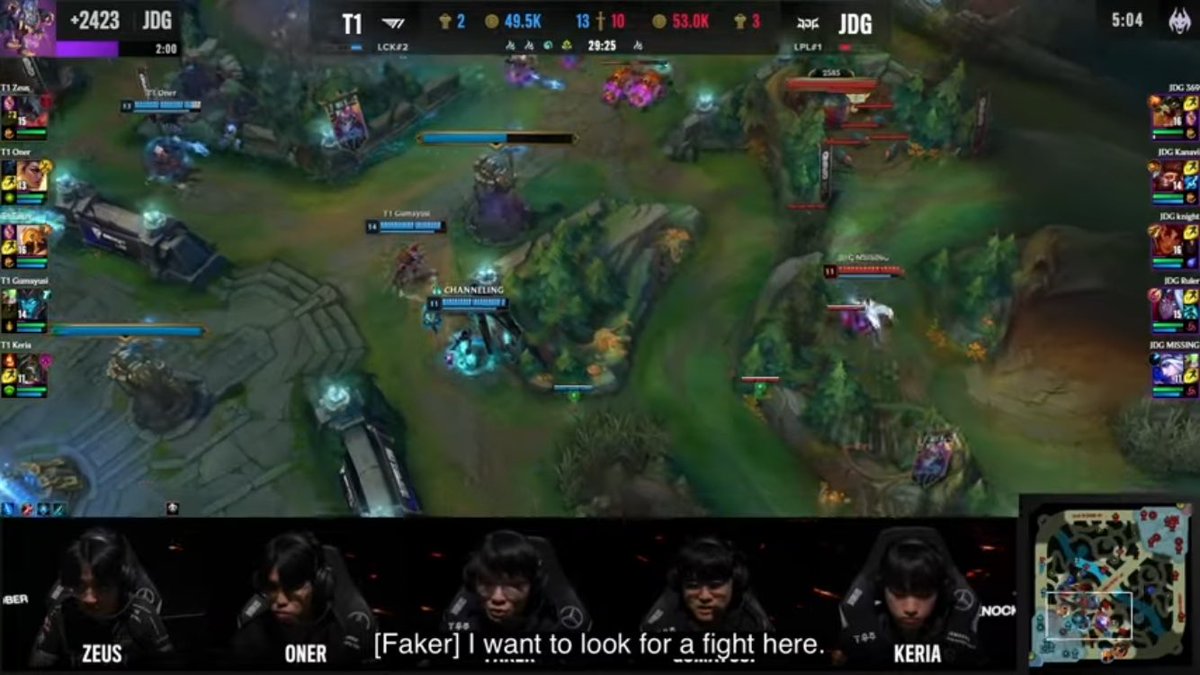 esportsjatt's tweet photo. How insane are Faker’s comms in this moment? He calls that the fight should start while he’s still in bot lane, just gives an unbelievable amount of notice for the rest of T1 to prepare for the fight https://t.co/luVCjdYVOd