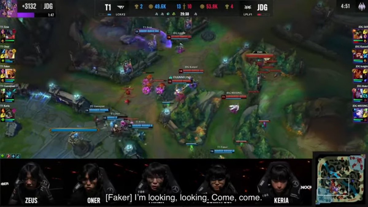 esportsjatt's tweet photo. How insane are Faker’s comms in this moment? He calls that the fight should start while he’s still in bot lane, just gives an unbelievable amount of notice for the rest of T1 to prepare for the fight https://t.co/luVCjdYVOd