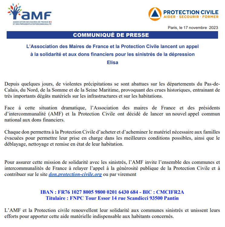 l_amf's tweet photo. L’AMF et la @ProtecCivilefr lancent un appel à la solidarité et aux dons financiers pour les sinistrés de la dépression Elisa ▶️ https://t.co/nuezE5Ot03 https://t.co/j5tyk0p3t5